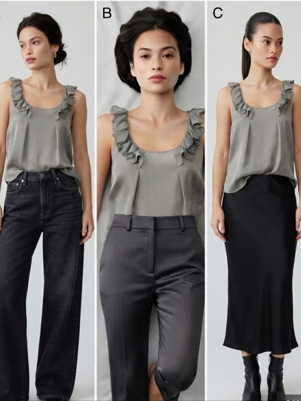 Aritzia Wilfred Free 100% Silk Ruffle Tank Top Grey XS EUC